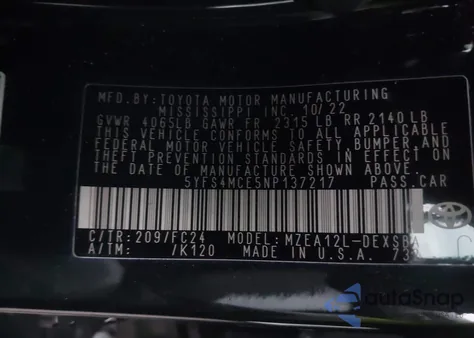 2022 Toyota Corolla Se Apex Edition из США, поврежденный, VIN 5YFS4MCE5NP137217